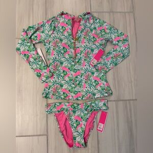 Lilly Pulitzer Pink and Green Floral Swim Set